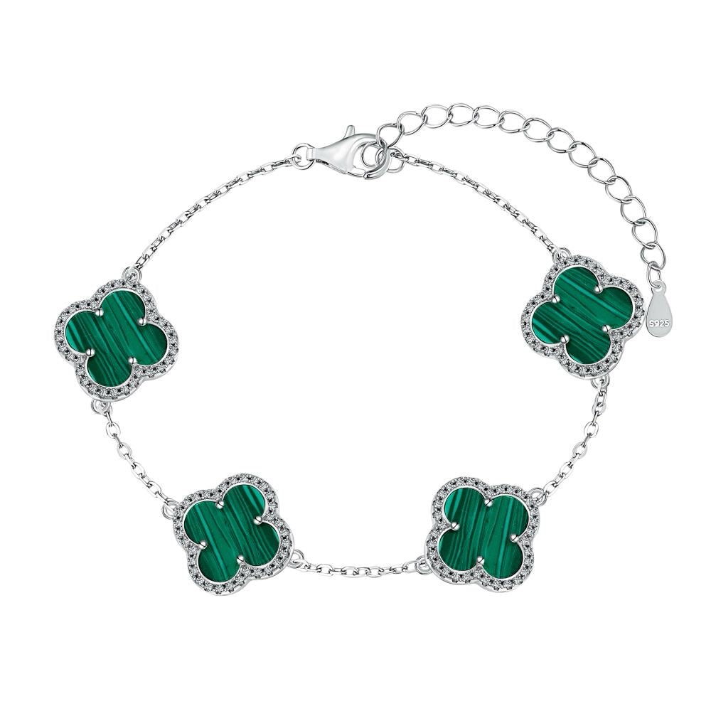 Grande Luxe Clover Bracelet in Black/Green/White Shell CZ 5A 925 Sterling Silver