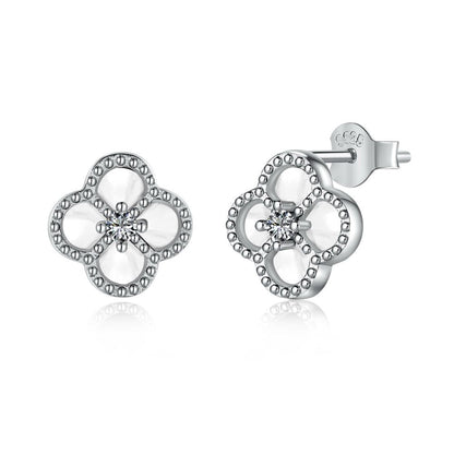 Clover Studs 925 Sterling Silver (Rhodium Plated) (Black/White)