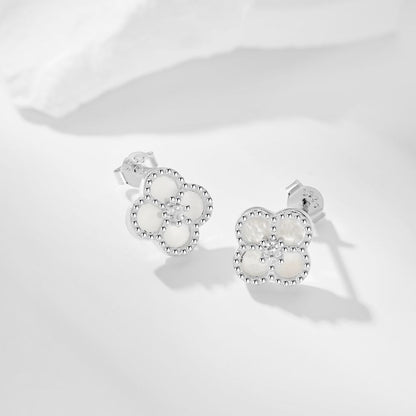 Clover Studs 925 Sterling Silver (Rhodium Plated) (Black/White)