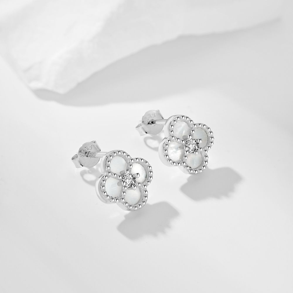 Clover Studs 925 Sterling Silver (Rhodium Plated) (Black/White)